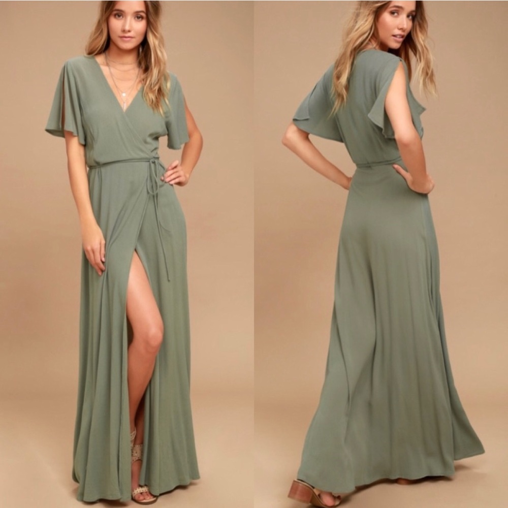 LULUS | Olive Green Much Obliged Maxi Dress